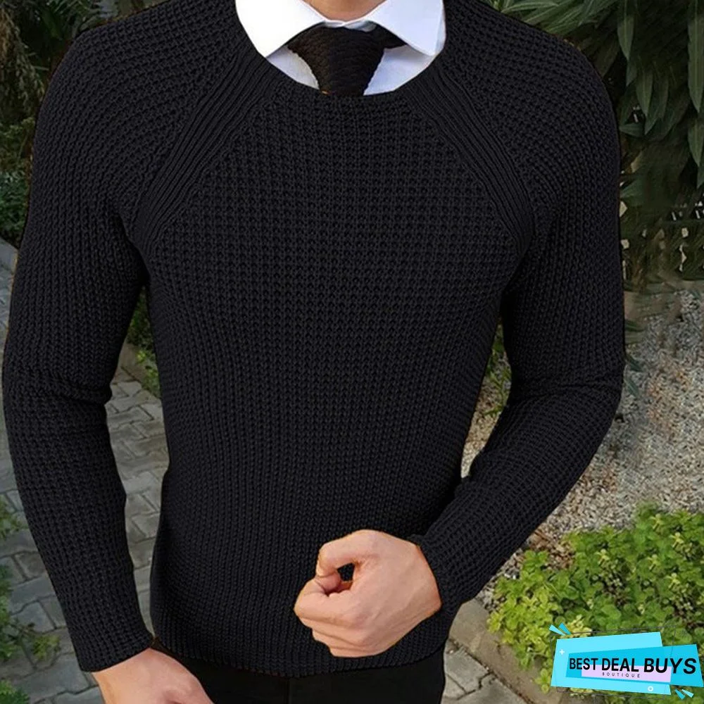 Men's Knitted Sweater Round Neck Long Sleeve Pullover