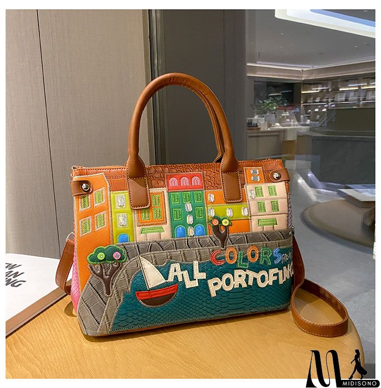 MidiSono - Women Fashion Retro Embroidery Large Capacity Messenger Bag