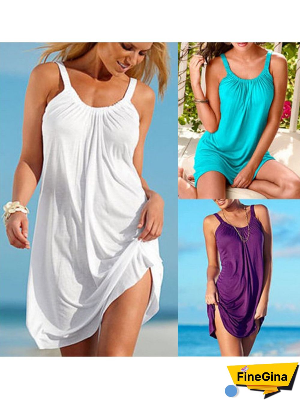 Women Solid Scoop Neckline Spaghetti-Strap Casual Dresses