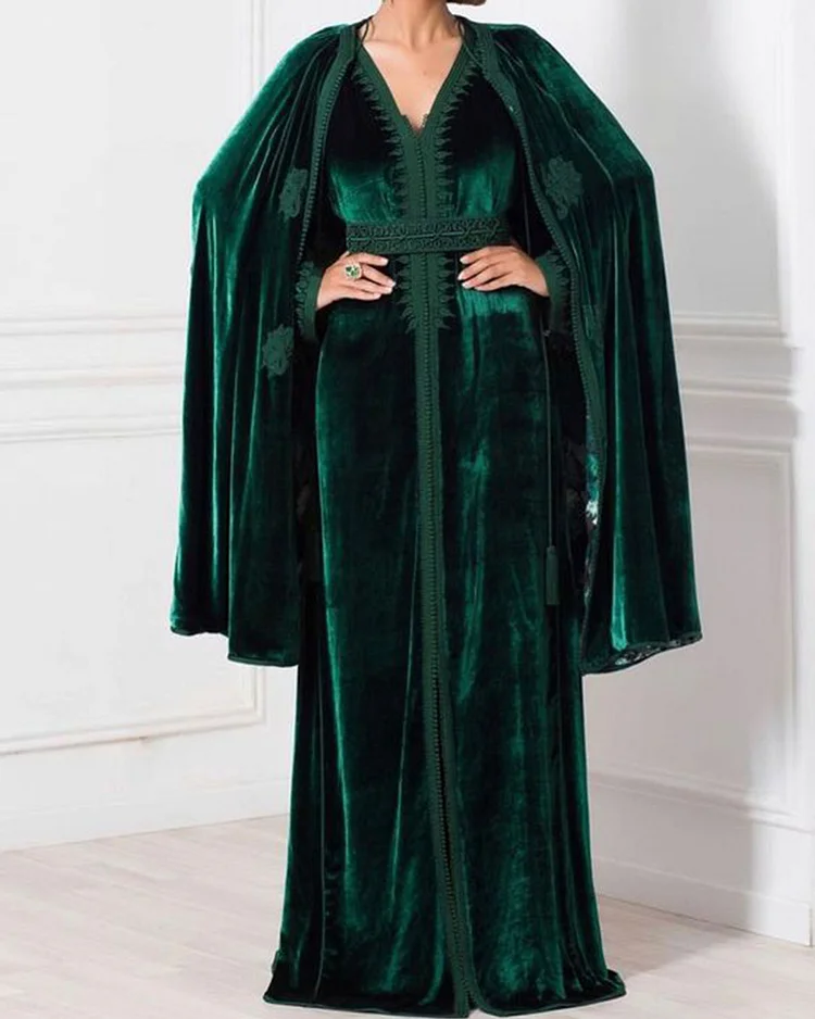 Elegant velvet cape gown
