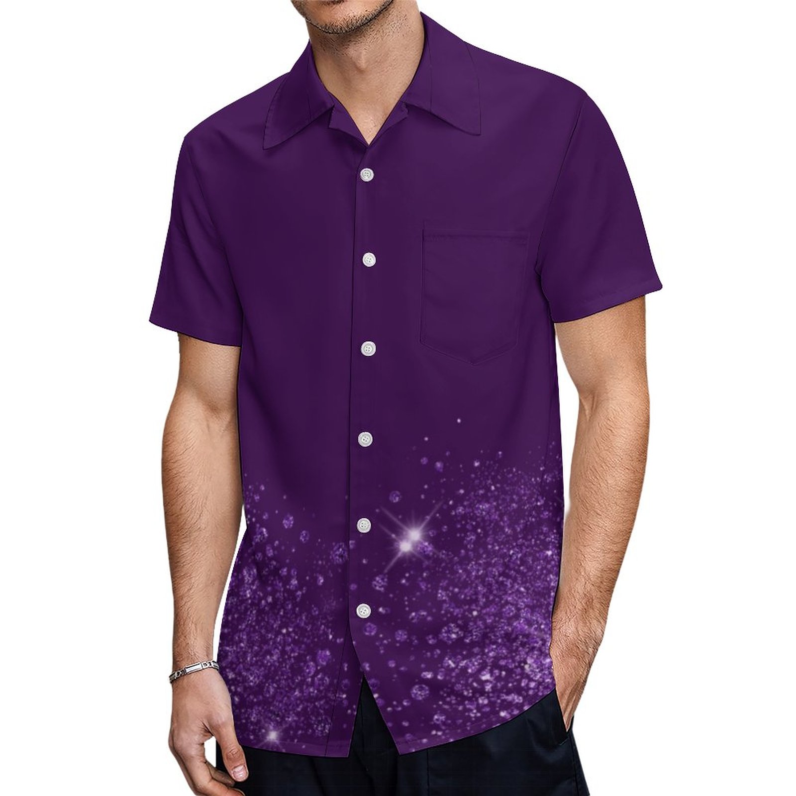 Purple Glitter Dust Sparkle Hawaiian Shirt Mens Button Down Plus Size Tropical Hawaii Beach Shirts