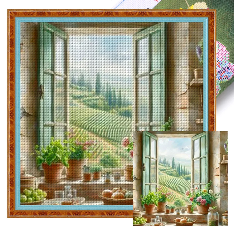 Spring Scenery Outside The Window (40*40cm) 11CT Stamped Cross Stitch gbfke