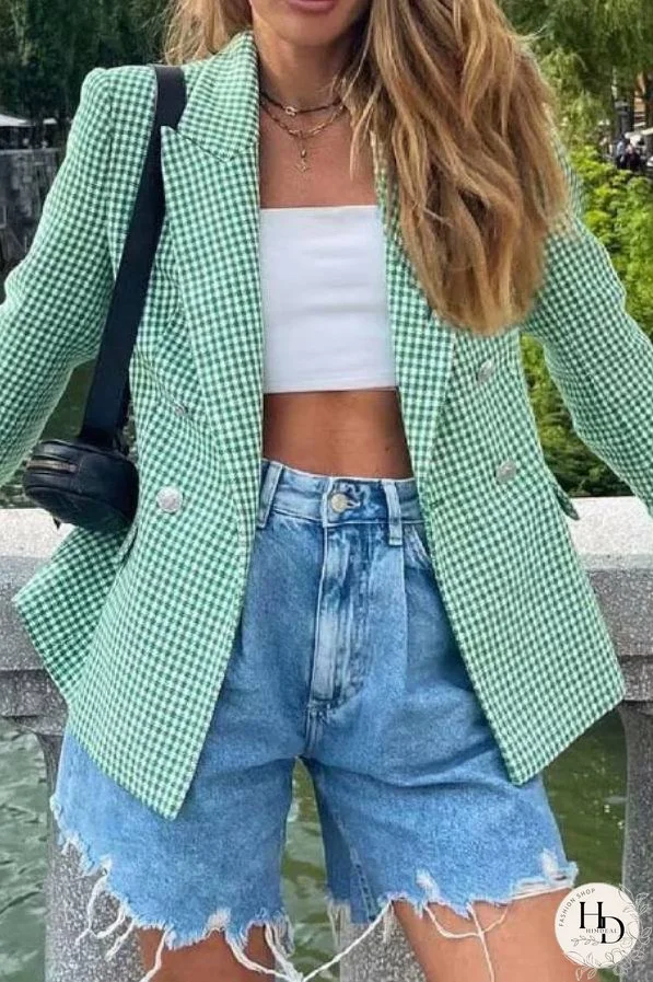 Check Set Double-Breasted Mid-Length Coat