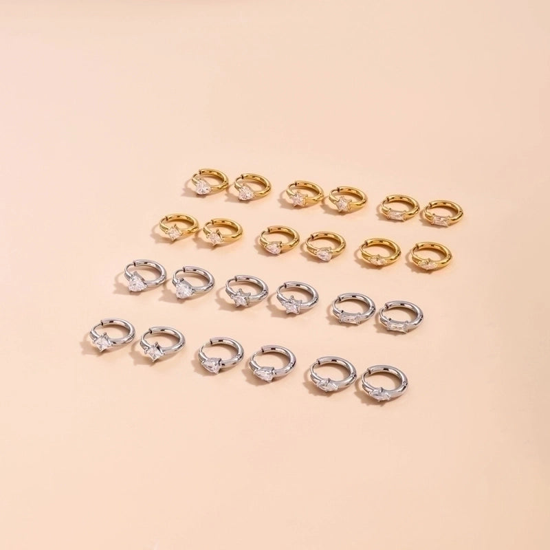 1 Pair French Style Minimalist Korean Style Pentagram Geometric Heart Shape Plating Inlay 304 Stainless Steel Zircon Earrings