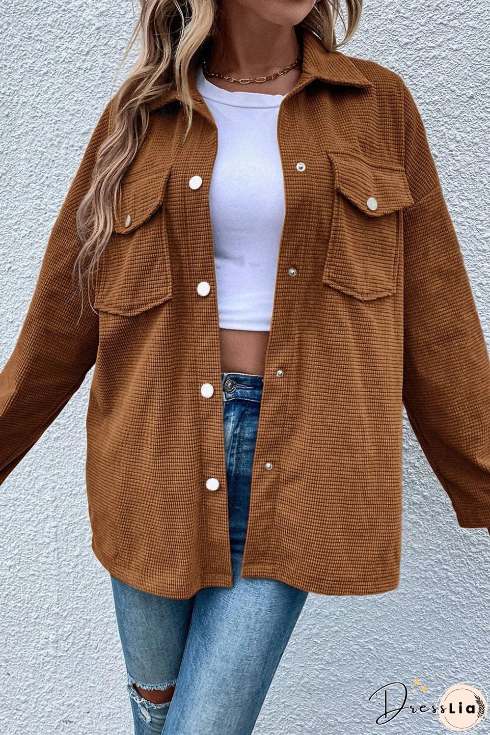 Pocketed Snap Down Long Sleeve Jacket