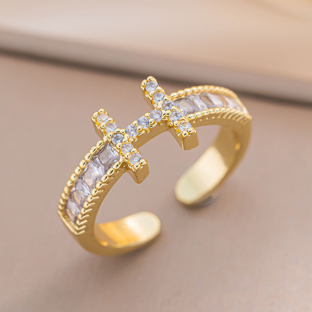 Full Diamond H Wedding Ring With Adjustable Opening Simple Hand Jewelry Japanese Style Ring Couple Ring