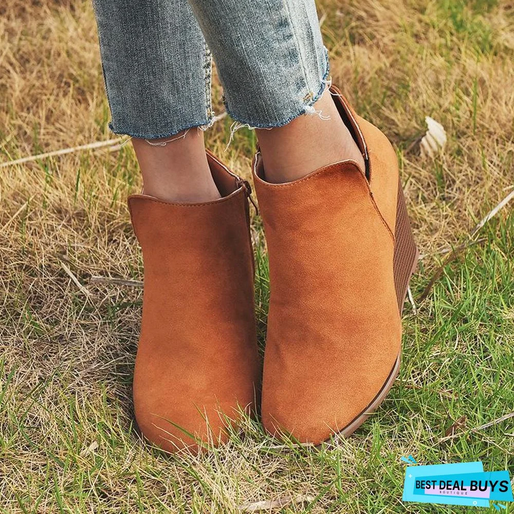 Wedge Fashion Side Zipper Ankle Boots