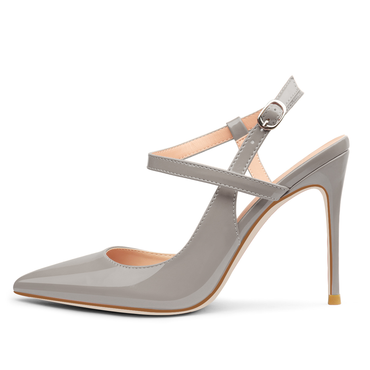 10CM/4 inch Slingback Pumps Ankle Strap Jenlove Stiletto Patent High Heels