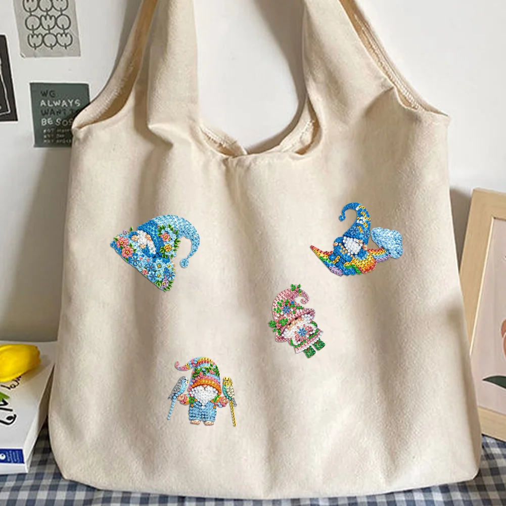 4Pcs DIY Colorful Gnome Diamond Painting Brooch DIY Diamond Badge Pins for Art Crafts