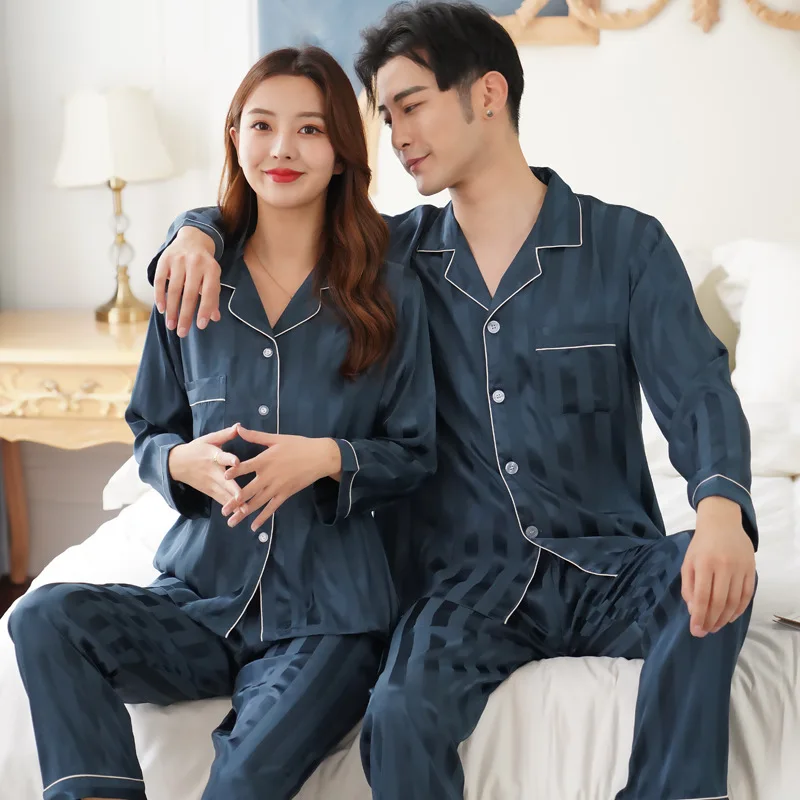 Stolskolb Short-sleeved Shorts Ice Silk Pajamas Men and Silk Satin Pajamas Set Long Sleeved Sleep Women Sleepwear Pijamas Couple Pajamas