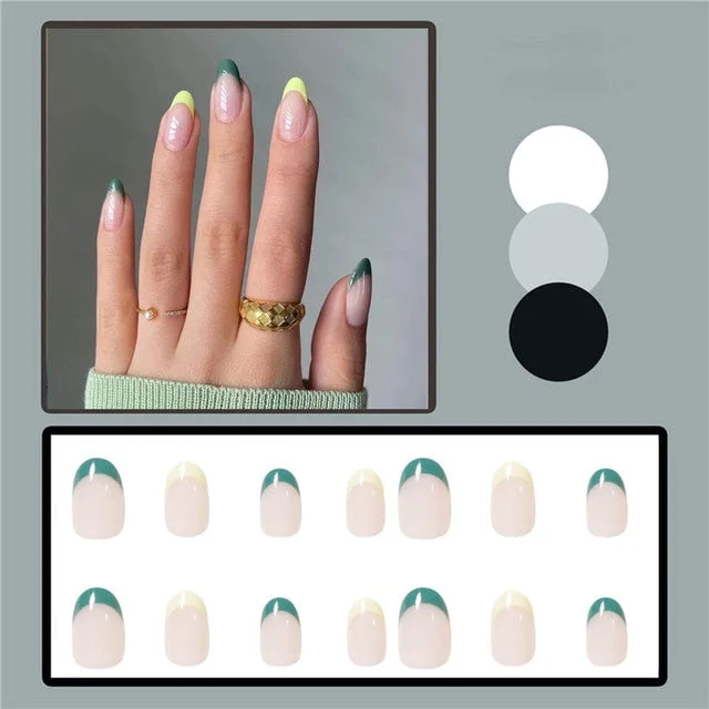 24pcs false nails matte Green Nails Patch with glue Removable Long Paragraph Fashion Manicure press on Nail tips free shipping-Nail Inspo