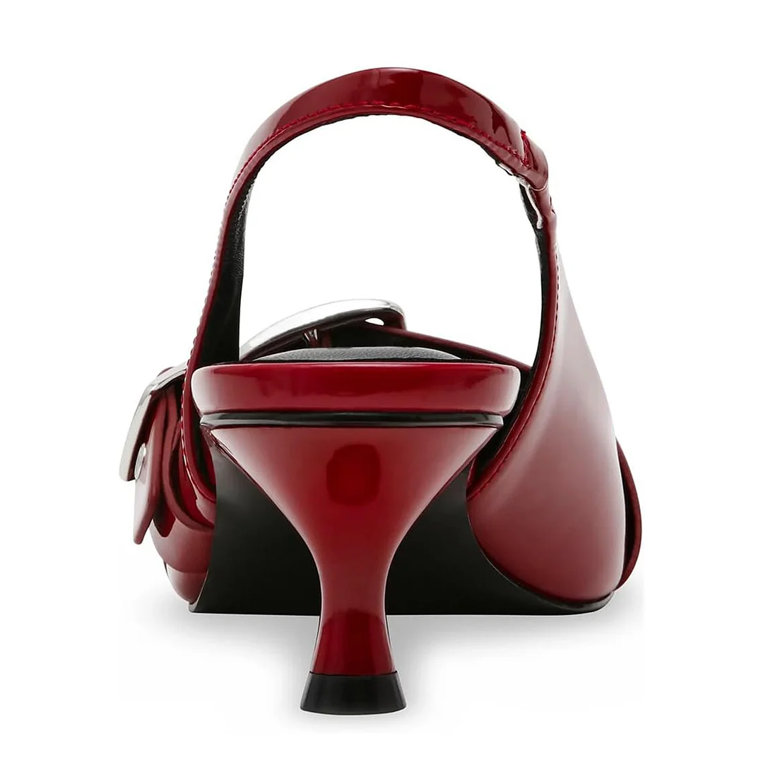 Pointed Toe Patent Leather Maroon Kitten Heel Slingback Pumps