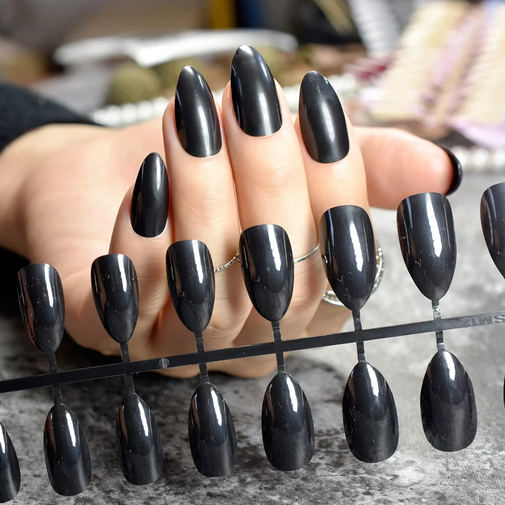 True Color Fashion Fake Nails Jujube Dark Red Stiletto Press On Nails DIY Manicure Tips Full Wrap Many colors 24pcs/kit-Nail Inspo