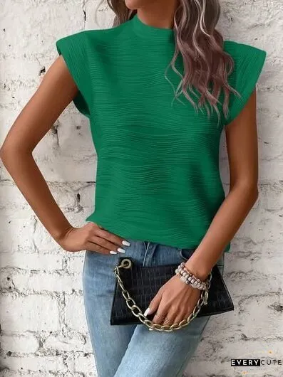 Mock Neck Cap Sleeve T-Shirt