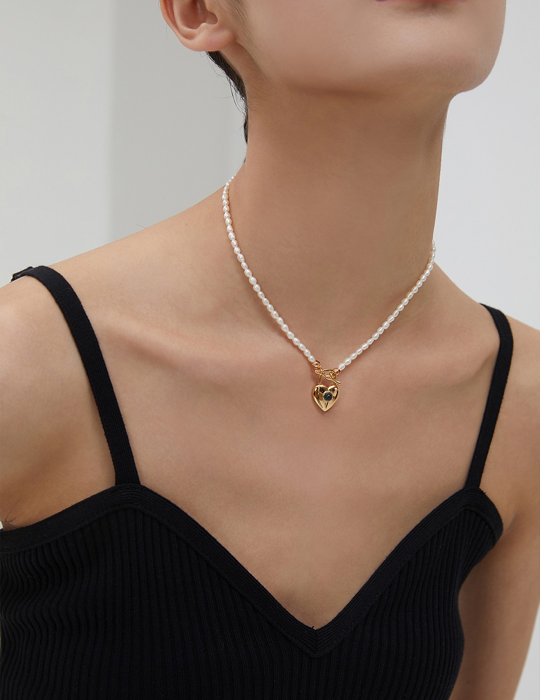  Heart Onyx Pearl Necklace