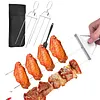 15.75 Inch Reusable Flat Grilling Skewers with Slider Push Bar Stainless Steel Grill Skewers with Storage Bag for Meats Chicken Sausage Veggie Shrimp Vegetables (2 fork Brush)