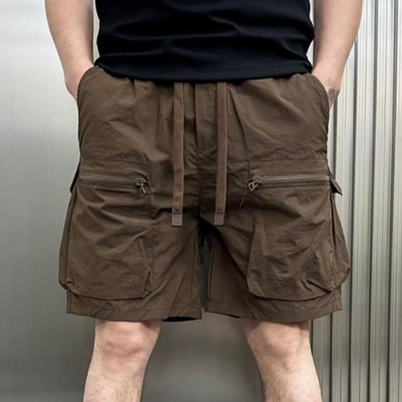 Men's Solid Color Quick Dry Zip Pocket Loose Cargo Shorts