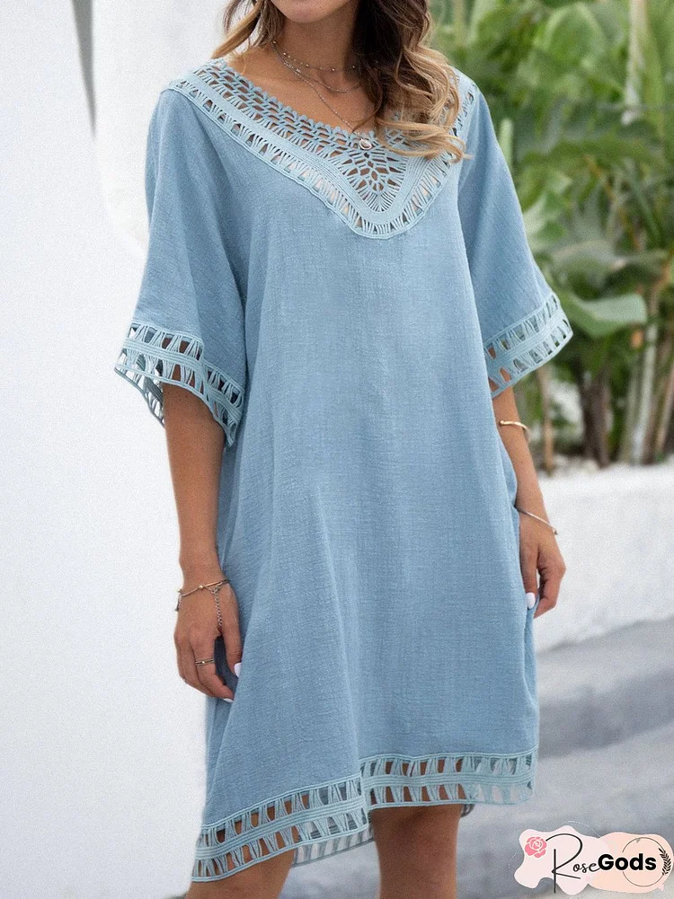 Boho Casual V Neck Vintage Guipure Lace Women Dress