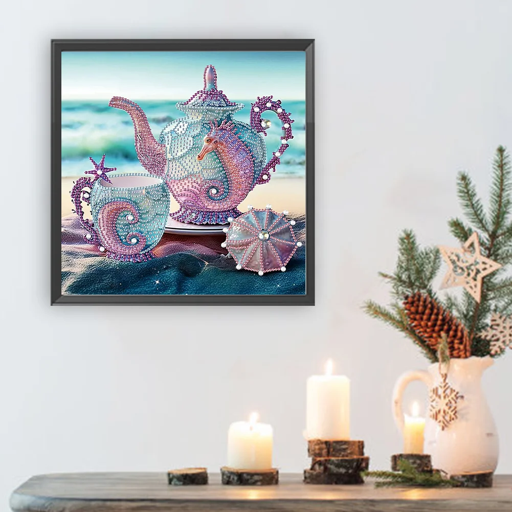 Diamond Painting - Partial Special Shaped Drill - Beach Teacup(Canvas|30*30cm)