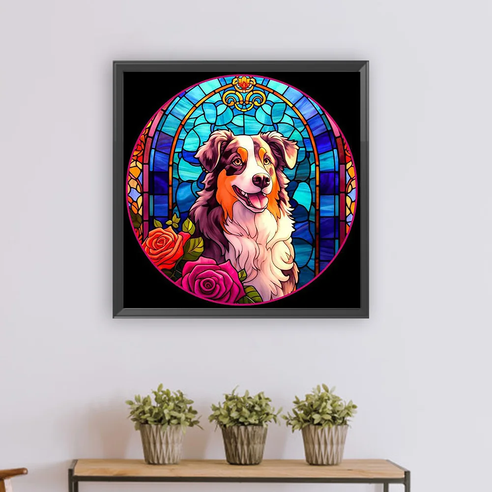 Full Round Diamond Painting 30*30cm - Stained Glass Dog