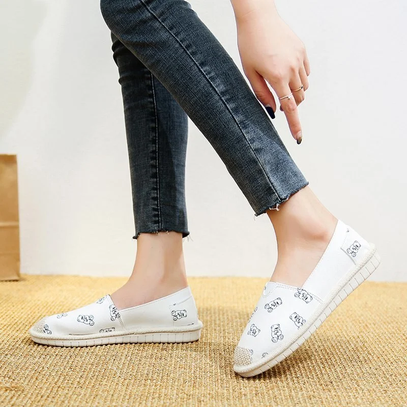 Patchwork Espadrilles Shoes Woman Creepers Flats Ladies Loafers White Moccasins Fringe Sewing Driving Shoe Walking Canvas