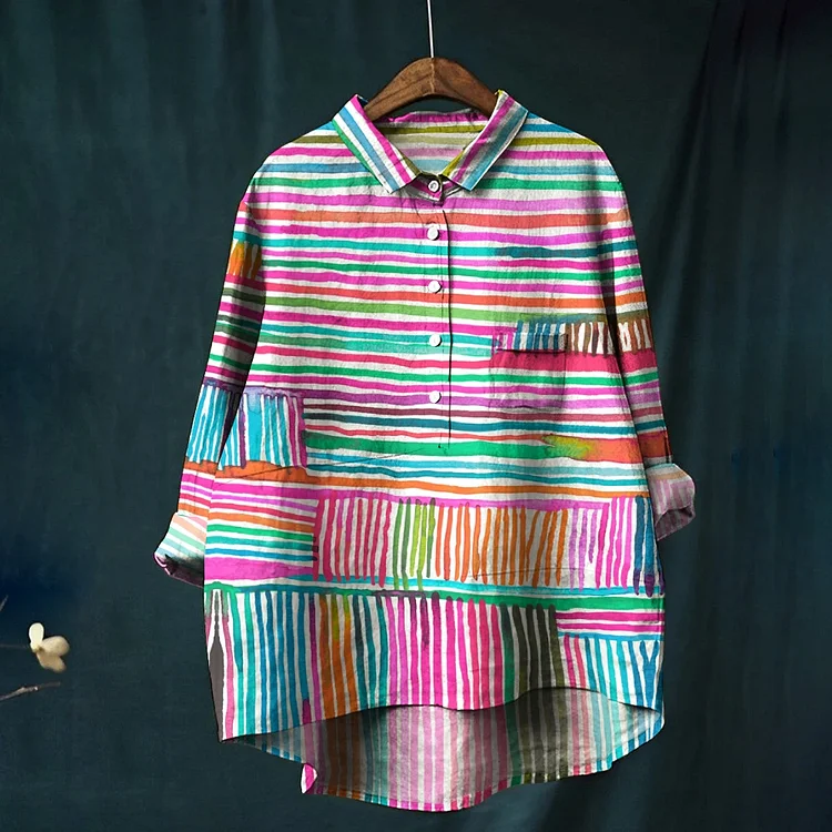 Women's Colorful Stripe Printed Casual Shirt