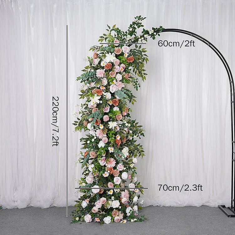 A7813 Outdoor Wedding Arch Decor Pink Coffee Rose Green Leaves Flower Arrangement