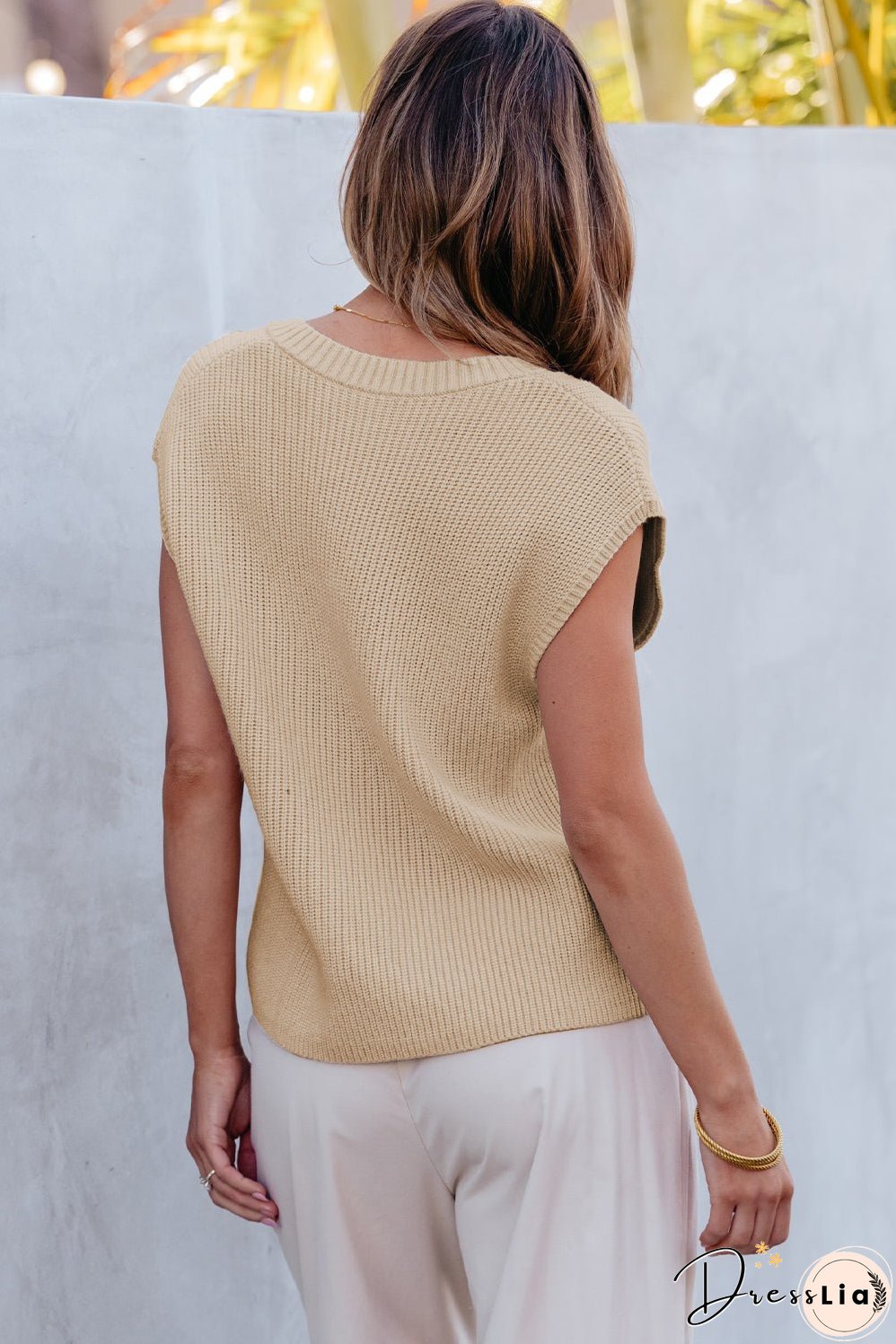 Pocketed V-Neck Cap Sleeve Sweater