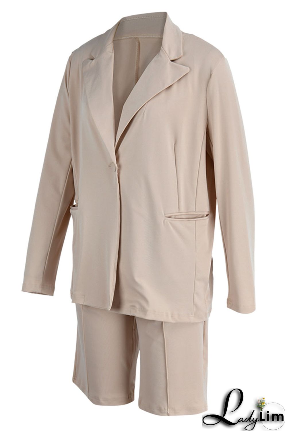 Coffee Casual Solid Patchwork Buttons Turn-back Collar Long Sleeve Two Pieces