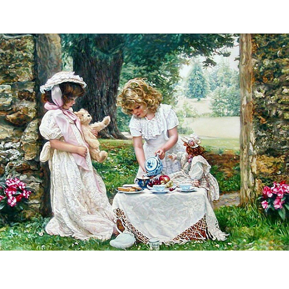 

40*30CM - Round Drill Diamond Painting - Girl Playing, 501 Original