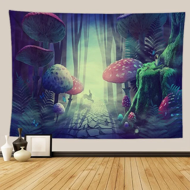 Psychedelic Mushroom Wall Hanging Boho Decor Wall Tapestry  Waves Hippie Wall Hanging Galaxy for Bedroom Living Room Decor 95X73