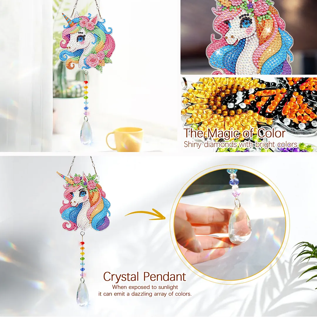 2Pcs Flying Horse DIY Double-Sided Diamond Painting Hanging Kits Diamond Painting Suncatcher Craft Kit for Home Garden Wall Decor Gift