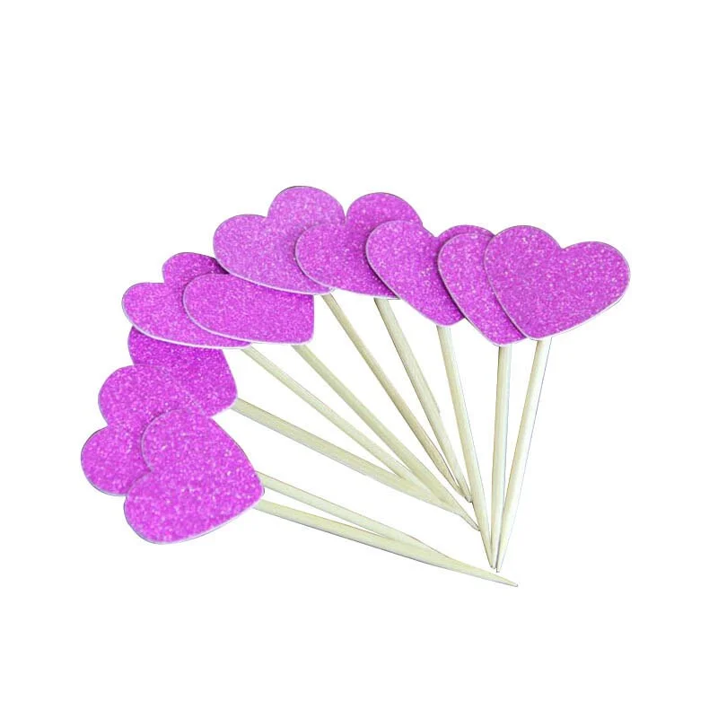 40pcs Multicolor Heart Shaped Cupcake Cake Topper Sticker Flag for Baby Shower Wedding Birthday Party Home Decoration Supplies