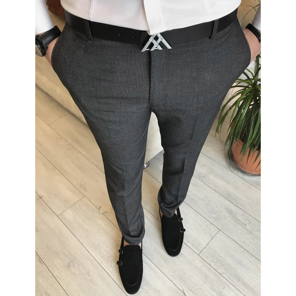 Men's Solid Color Casual Small Foot Stretch Business Long Pants