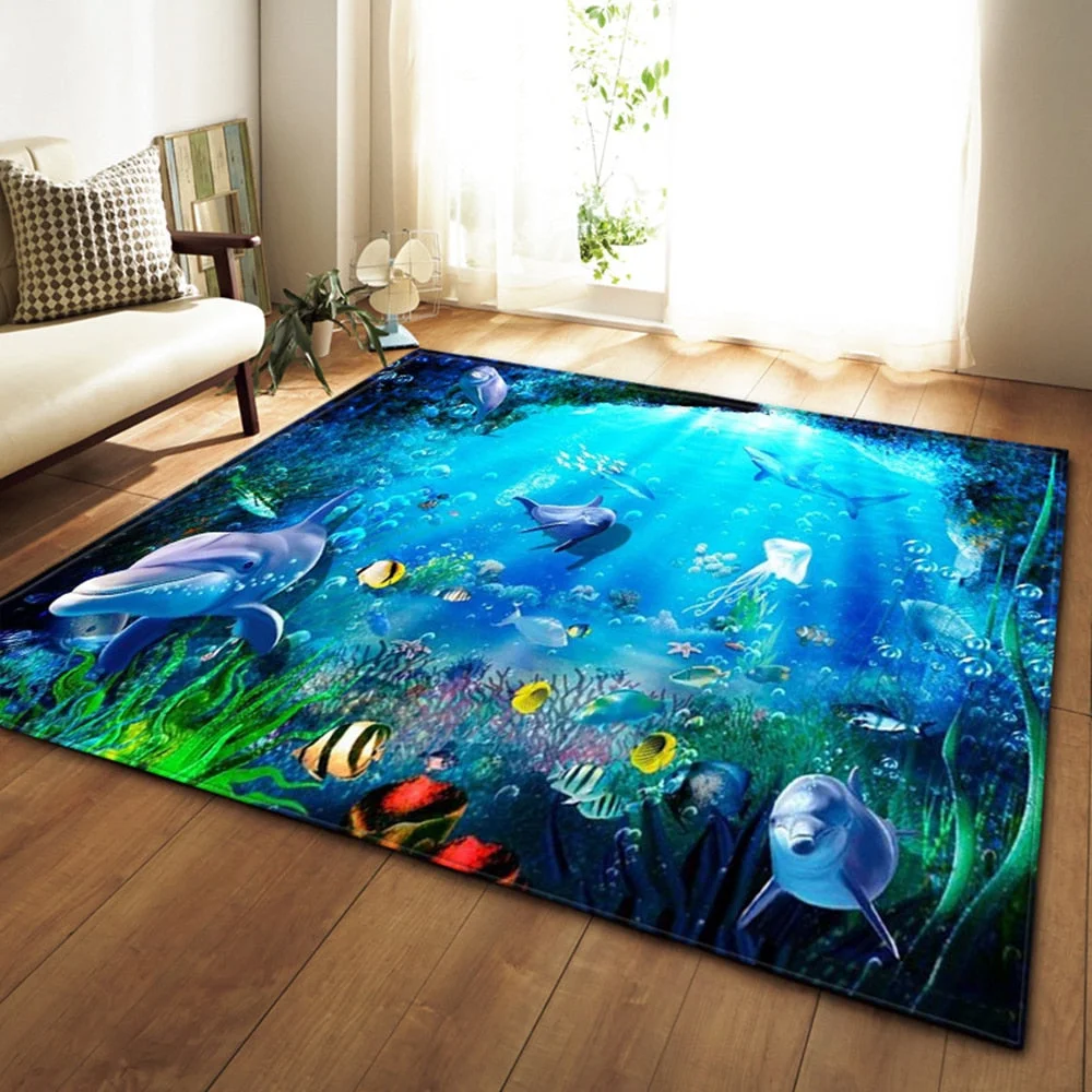 3D underwater world pattern living room coffee table decoration non-slip large carpet bedroom tatami mat children's room carpet