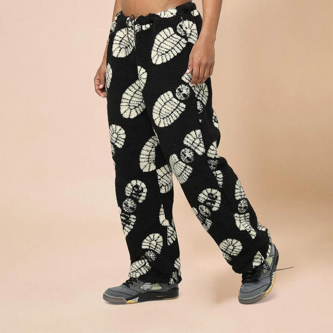vintage street fleece print trousers