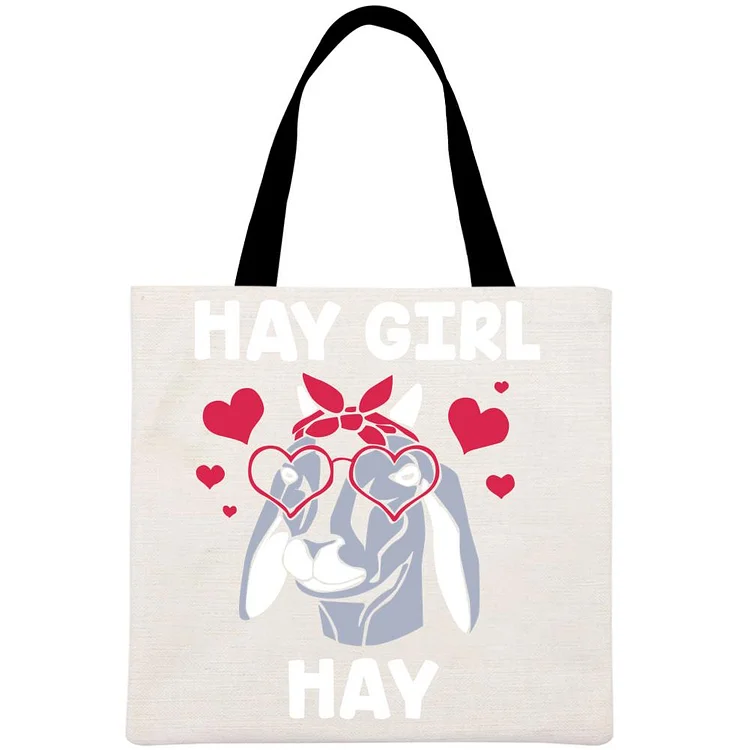 Funny goat hay girl hay Printed Linen Bag