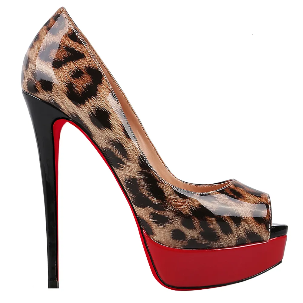 150mm Sky High Platform Pumps Gradient Color Leopard Red Black-vocosishoes