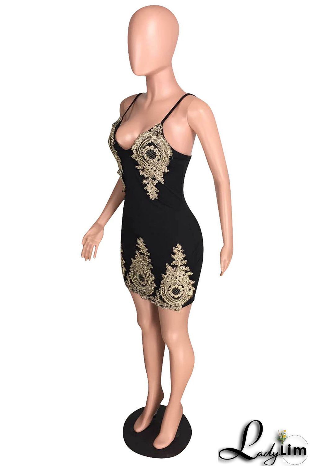 Red Fashion Sexy Embroidery Backless V Neck Sling Dress