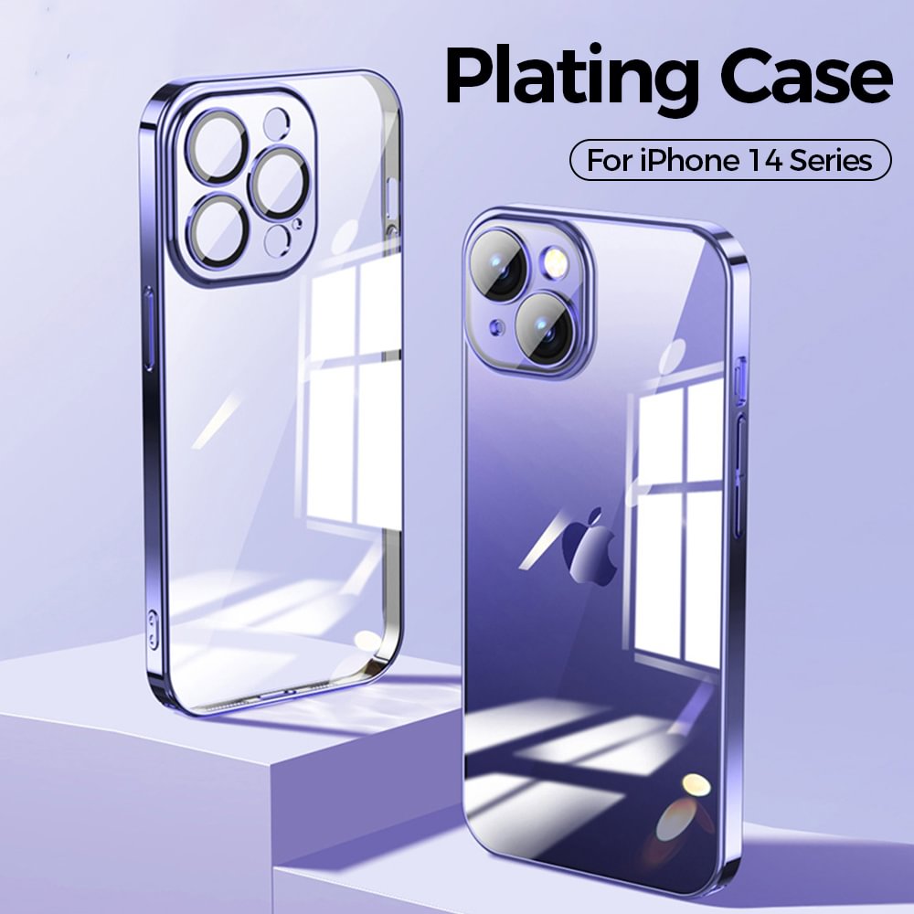 2022 Upgrade Plating Anti-yellowing All-inclusive Transparent Soft Case with Lens Protector & Dust Filter For iPhone