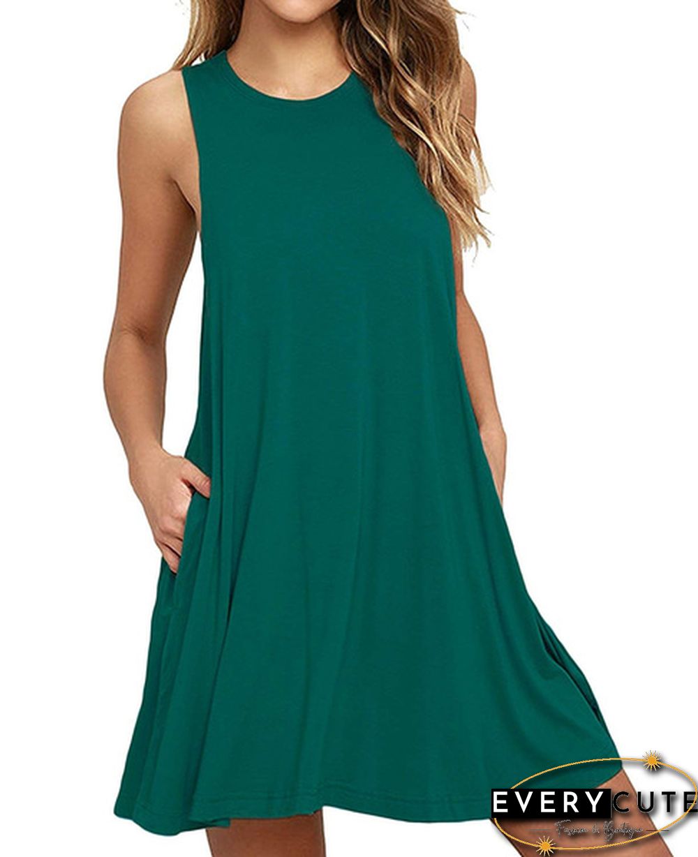 Plus Size XS-8XL Summer Women Casual Round-neck Solid Color Loose Sleeveless Beach Tank