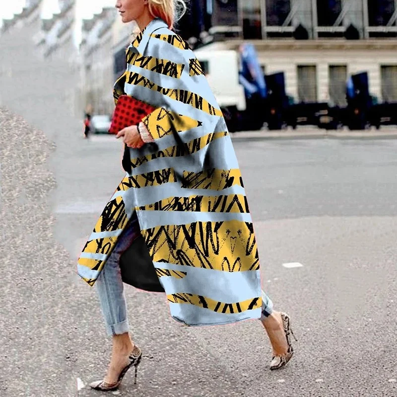 Uveng Uveng Spring And Autumn Wishebay Long Horn Sleeve Coat Print Loose Wind Coat Woman