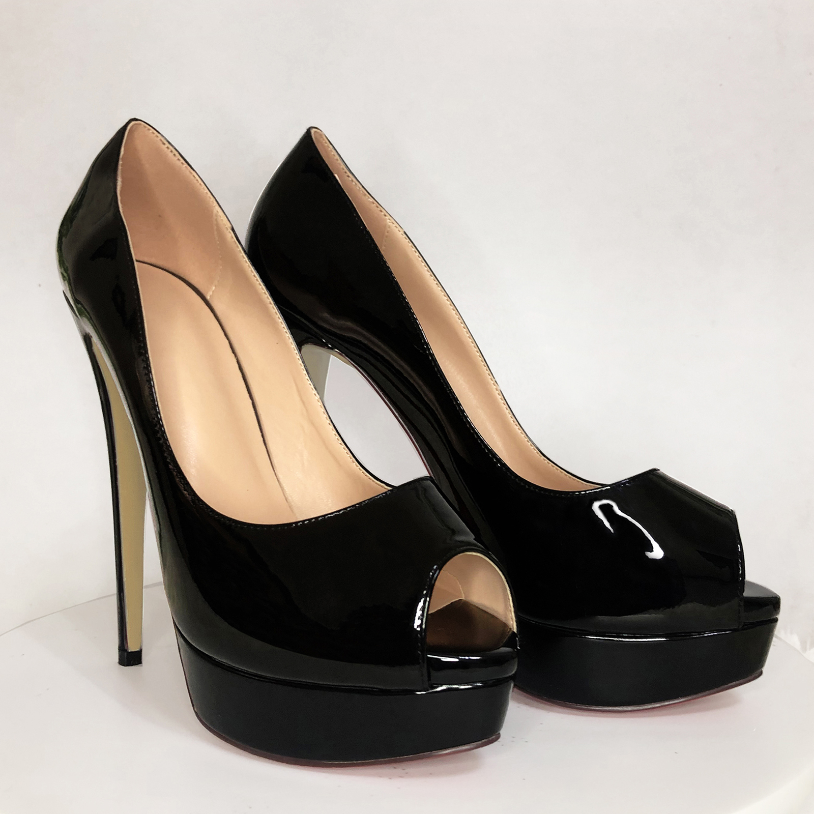 150mm Sky High Platform Pumps Black Patent-vocosishoes