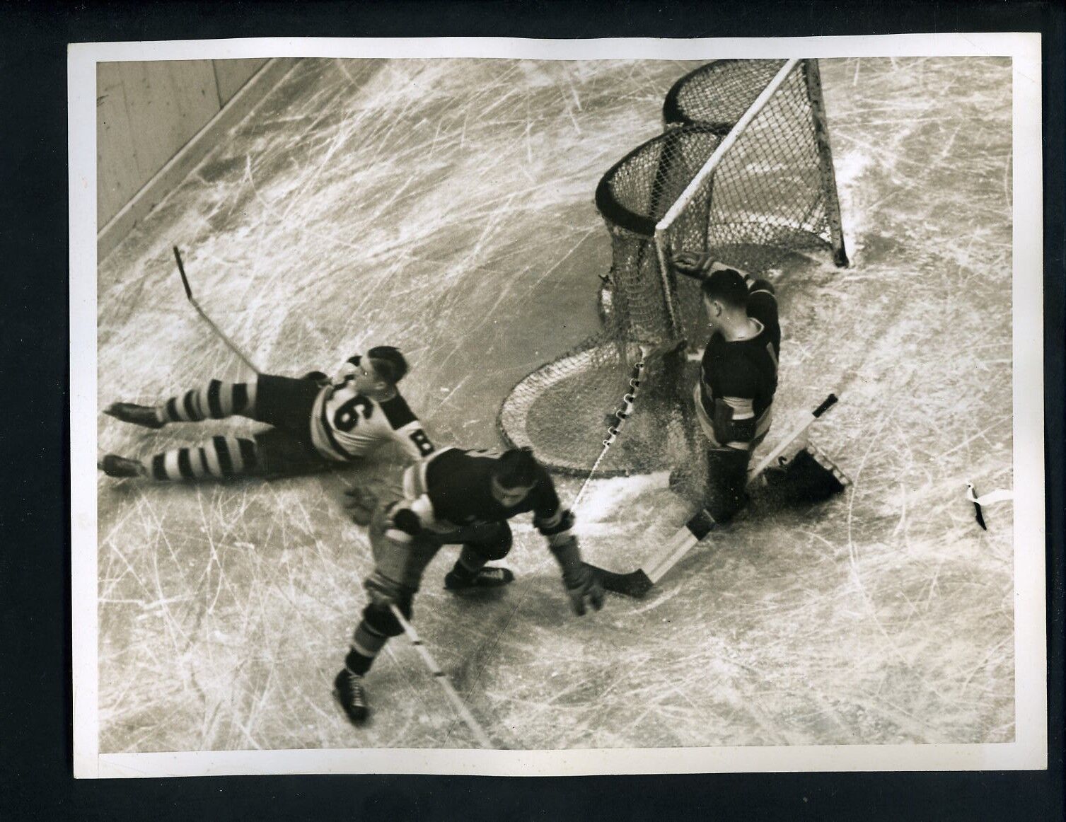 New York Rangers & Bruins 1938 Type 1 Press Photo Poster painting Dave Kerr Colville Getliffe