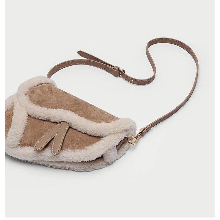 Fashion Winter Lamb Saddle Shoulder Bag Female Luxury Handbags High Quality Women Crossbody Bags For Designer Leather Suede