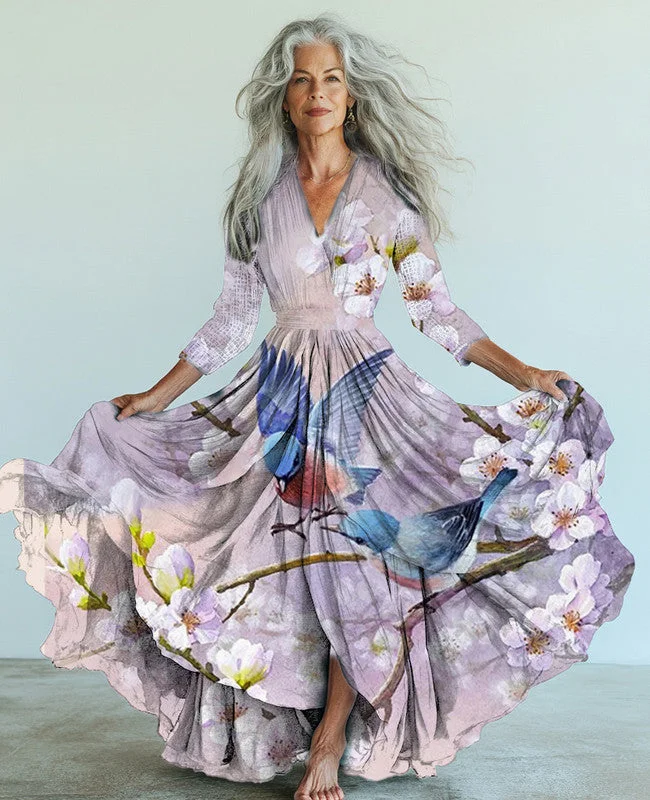 Elegant loose printed swing dress