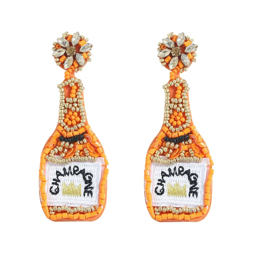 Dvacaman Green Champagne Bottle Earrings for Women New Design Statement Handmade Beaded Long Dangle Earrings High Quality Bijoux