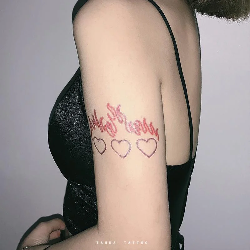 Love Flame Fake Tattoo Heart Stickers Waterproof Lasting Sexy Female Watercolor Tattoo Body Art Arm Temporary Tattoos Stickers