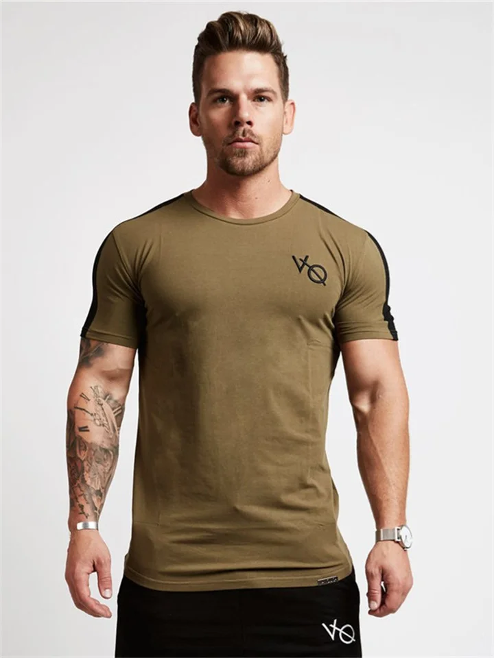 New Muscle Fitness Brother Sports Men's Slim-type T-shirt Summer Round Neck Pullover Cotton Running Short-sleeved | 168DEAL