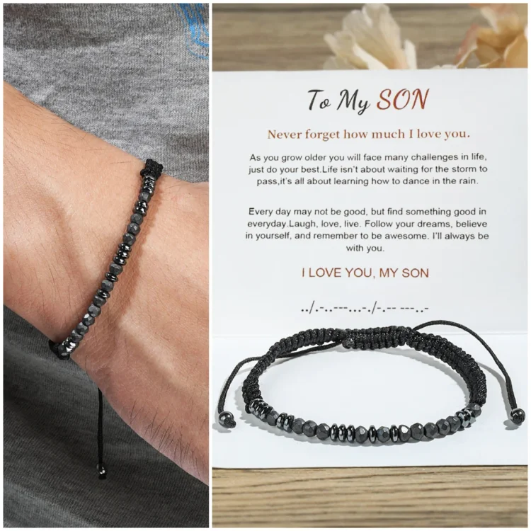 To My Son I Love You Morse Code Braided Rope Bracelet